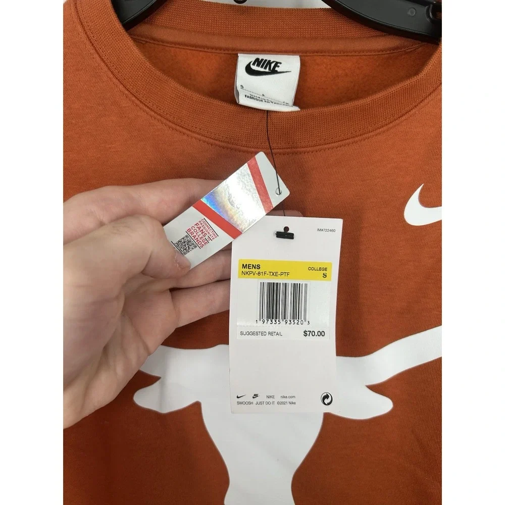 Texas Longhorns‎ Nike Club Fleece Crewneck Sweatshirt Pullover Orange Mens Small